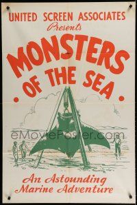 2h243 DEVIL MONSTER 1sh R30s Monsters of the Sea, cool artwork of giant manta ray!