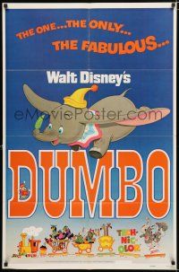 2h269 DUMBO 1sh R72 colorful art from Walt Disney circus elephant classic!