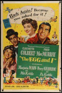2h277 EGG & I 1sh R54 Claudette Colbert, MacMurray, first Ma & Pa Kettle, by Betty MacDonald!
