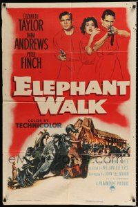 2h281 ELEPHANT WALK 1sh '54 Rehberger art of sexy Elizabeth Taylor, Dana Andrews & Finch in India!