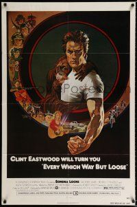 2h291 EVERY WHICH WAY BUT LOOSE 1sh '78 art of Clint Eastwood & Clyde the orangutan by Bob Peak!