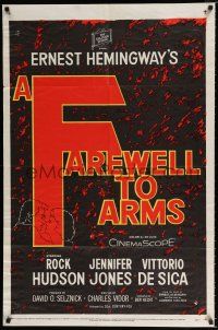 2h303 FAREWELL TO ARMS 1sh '58 Rock Hudson kissing Jennifer Jones, Ernest Hemingway!