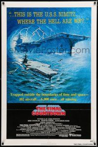 2h313 FINAL COUNTDOWN 1sh '80 cool sci-fi artwork of the U.S.S. Nimitz aircraft carrier!