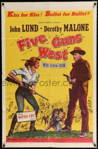 2h318 FIVE GUNS WEST 1sh '55 Roger Corman, John Lund & Dorothy Malone, western action art!