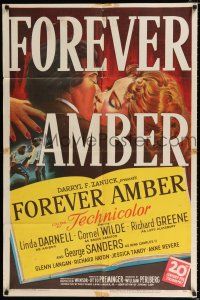 2h332 FOREVER AMBER 1sh '47 sexy Linda Darnell, Cornel Wilde, directed by Otto Preminger!