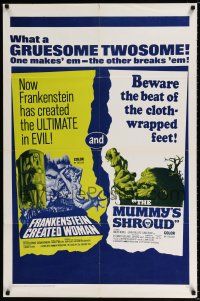 2h337 FRANKENSTEIN CREATED WOMAN/MUMMY'S SHROUD 1sh '67 Hammer horror gruesome twosome!