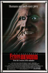 2h343 FROM BEYOND 1sh '86 H.P. Lovecraft, wild sci-fi horror image, humans are such easy prey!