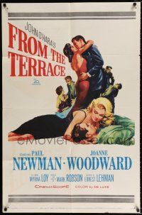 2h344 FROM THE TERRACE 1sh '60 artwork of Paul Newman & sexy half-dressed Joanne Woodward!