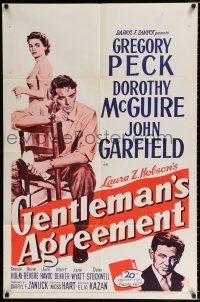 2h357 GENTLEMAN'S AGREEMENT 1sh R53 Elia Kazan, Gregory Peck, Dorothy McGuire, John Garfield