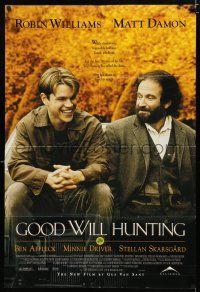 2h386 GOOD WILL HUNTING 1sh '97 great image of smiling Matt Damon & Robin Williams!