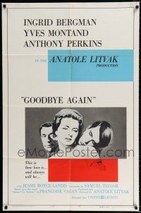 2h387 GOODBYE AGAIN 1sh '61 art of Ingrid Bergman between Yves Montand & Anthony Perkins!