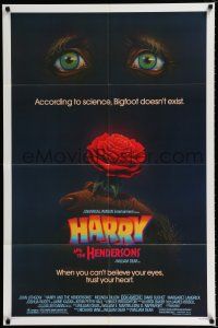 2h428 HARRY & THE HENDERSONS 1sh '87 Bigfoot lives with John Lithgow, Melinda Dillon & Don Ameche!