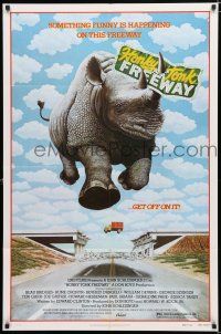 2h457 HONKY TONK FREEWAY 1sh '81 cool giant flying rhinoceros art, Beau Bridges, Beverly D'Angelo!
