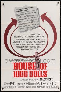 2h462 HOUSE OF 1000 DOLLS 1sh '67 Vincent Price, Martha Hyer, traffic in human flesh!
