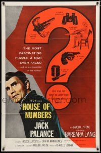 2h463 HOUSE OF NUMBERS 1sh '57 two Jack Palances, sexy Barbara Lang, most amazing get-away ever!