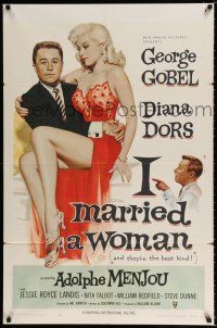 2h472 I MARRIED A WOMAN 1sh '58 artwork of sexiest Diana Dors sitting in George Gobel's lap!