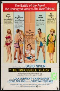 2h479 IMPOSSIBLE YEARS 1sh '68 David Niven, sexy Christina Ferrare, undergrads vs. over-thirties!