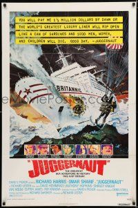 2h509 JUGGERNAUT 1sh '74 Richard Harris, art of ocean liner under attack by Bob McCall!