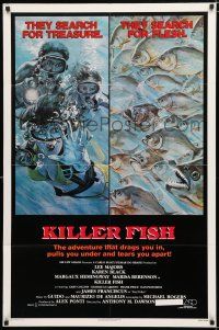 2h515 KILLER FISH 1sh '79 Lee Majors, Karen Black, piranha horror artwork!