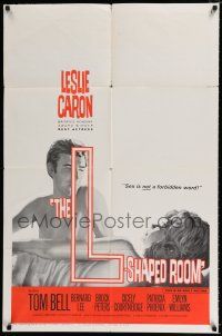2h592 L-SHAPED ROOM 1sh '63 sexy Leslie Caron, Bryan Forbes, cool design!