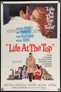 2h566 LIFE AT THE TOP int'l 1sh '66 art of Laurence Harvey with sexy Jean Simmons & Honor Blackman!