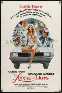 2h591 LOVERS & LIARS 1sh '79 Giancarlo Gianni, Gil Cohen art of sexy Goldie Hawn on hood of car!