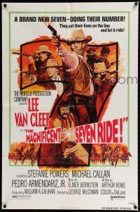 2h599 MAGNIFICENT SEVEN RIDE int'l 1sh '72 art of cowboy Lee Van Cleef firing six-shooter!