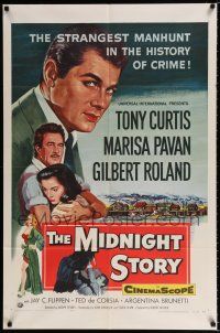 2h633 MIDNIGHT STORY 1sh '57 Tony Curtis in the strangest San Francisco manhunt in history!