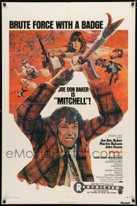 2h639 MITCHELL 1sh '75 art of Joe Don Baker in title role w/fireman's pike & sexy Linda Evans!