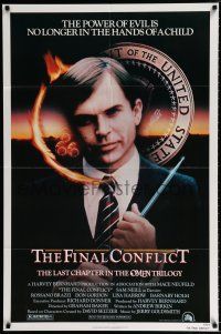 2h688 OMEN 3 - THE FINAL CONFLICT 1sh '81 creepy image of Sam Neill as President Damien!