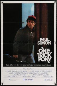 2h693 ONE TRICK PONY 1sh '80 great c/u of Paul Simon holding guitar in case, rock & roll!