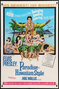2h696 PARADISE - HAWAIIAN STYLE 1sh '66 Elvis Presley on the beach with sexy tropical babes!