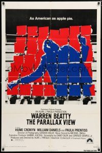 2h697 PARALLAX VIEW style B 1sh '74 Warren Beatty, as American as apple pie, cool image!