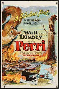 2h701 PERRI 1sh '57 Disney's fabulous first in motion picture story-telling, wacky squirrels!