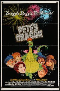 2h702 PETE'S DRAGON 1sh '77 Walt Disney animation/live action, colorful art of Elliott!