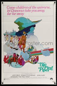 2h705 PIED PIPER 1sh '72 directed by Jacques Demy, cool art of Donovan playing guitar!