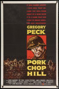 2h713 PORK CHOP HILL 1sh '59 Lewis Milestone directed, art of Korean War soldier Gregory Peck!