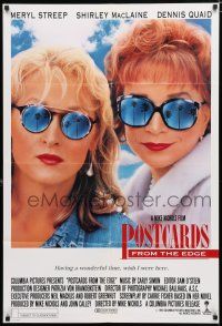 2h715 POSTCARDS FROM THE EDGE int'l 1sh '90 image of Shirley MacLaine & Meryl Streep w/sunglasses!