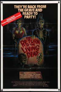 2h738 RETURN OF THE LIVING DEAD video 1sh '85 artwork of wacky punk rock zombies by tombstone!