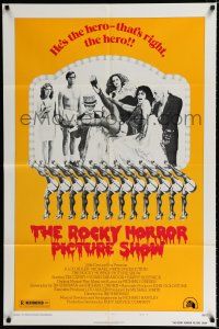 2h745 ROCKY HORROR PICTURE SHOW style B 1sh '75 Tim Curry's the hero, that's right, the hero!
