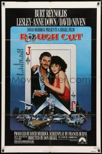 2h754 ROUGH CUT 1sh '80 Burt Reynolds, sexy Lesley-Anne Down, cool playing card artwork!