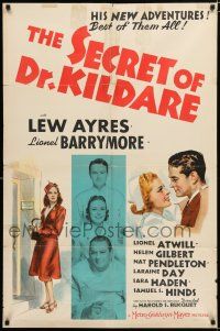 2h771 SECRET OF DR. KILDARE 1sh '39 Lew Ayres, Lionel Barrymore, art of pretty nurse Laraine Day!