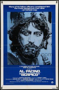 2h775 SERPICO 1sh R80 cool close up image of Al Pacino, Sidney Lumet crime classic!