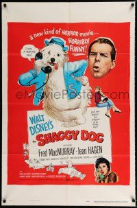 2h781 SHAGGY DOG 1sh '59 Disney, Fred MacMurray in a new kind of horror movie, horribly funny!