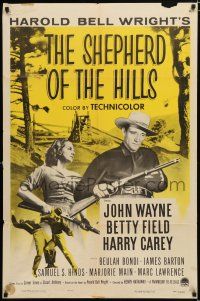 2h785 SHEPHERD OF THE HILLS 1sh R55 John Wayne, from Harold Bell Wright novel!