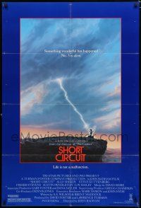 2h791 SHORT CIRCUIT 1sh '86 cool artwork of Johnny Five being struck by lightning by John Alvin!