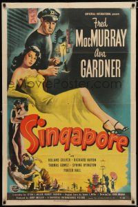 2h799 SINGAPORE 1sh '47 art of sexy full-length Ava Gardner + seaman Fred MacMurray with gun!
