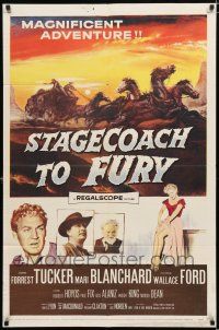 2h831 STAGECOACH TO FURY 1sh '56 pretty Marie Blanchard & Forrest Tucker in magnificent adventure!