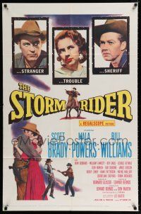 2h849 STORM RIDER 1sh '57 stranger Scott Brady, sheriff Bill Williams, Mala Powers is trouble!