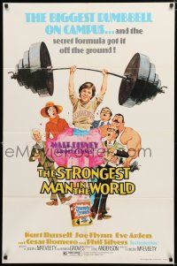 2h854 STRONGEST MAN IN THE WORLD revised 1sh '75 Walt Disney, art of teen Kurt Russell & Joe Flynn!